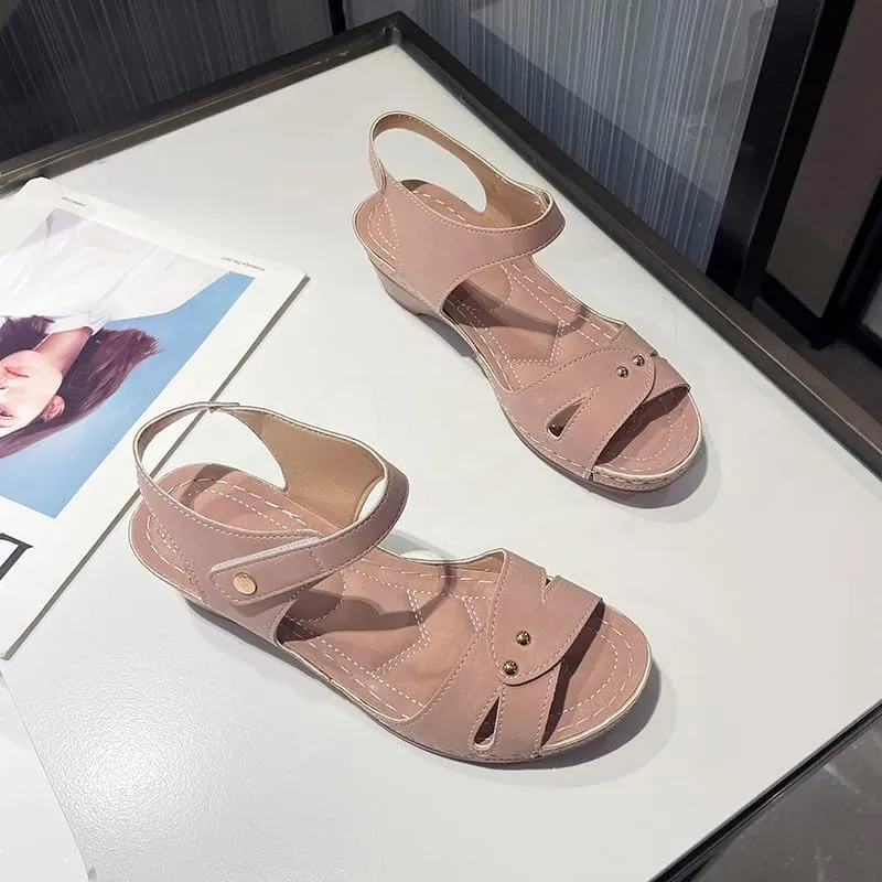 Women's Summer Wedge Sandals,Ankle Strap Hook and Loop Gladiator Flat Sandals Causal Summer Shoes Closed Toe Fisherman Sandals
