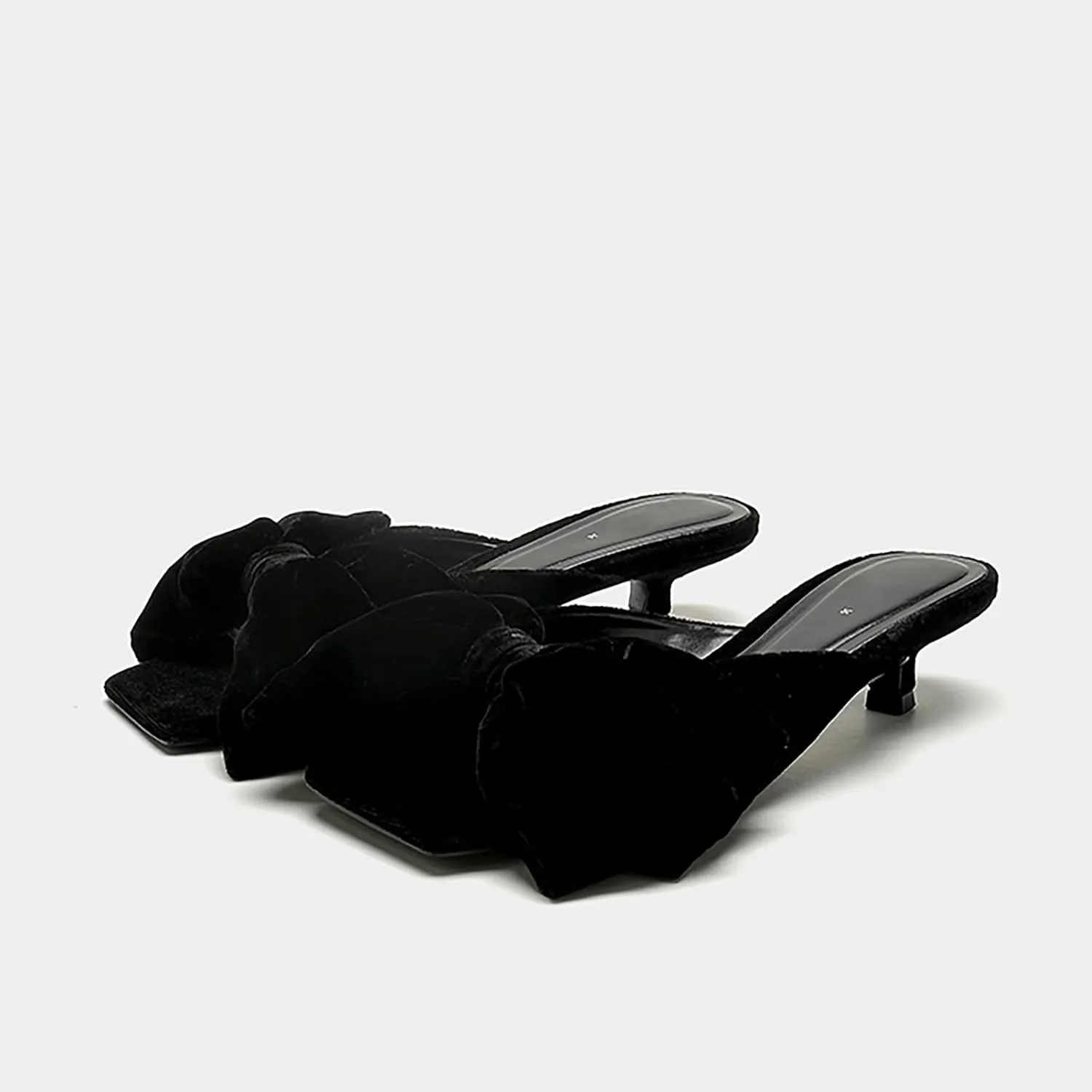 Women's velvet Bow kitten heel Slides Sandals Fashion Comfortable Square Open Toe Slip On Low stiletto Dress mules slippers for Daily Work Wedding Party