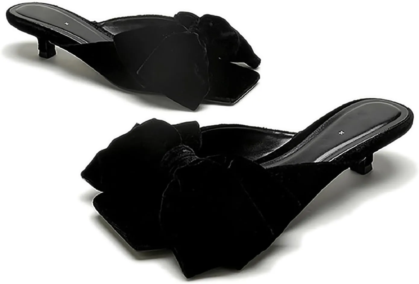 Women's velvet Bow kitten heel Slides Sandals Fashion Comfortable Square Open Toe Slip On Low stiletto Dress mules slippers for Daily Work Wedding Party