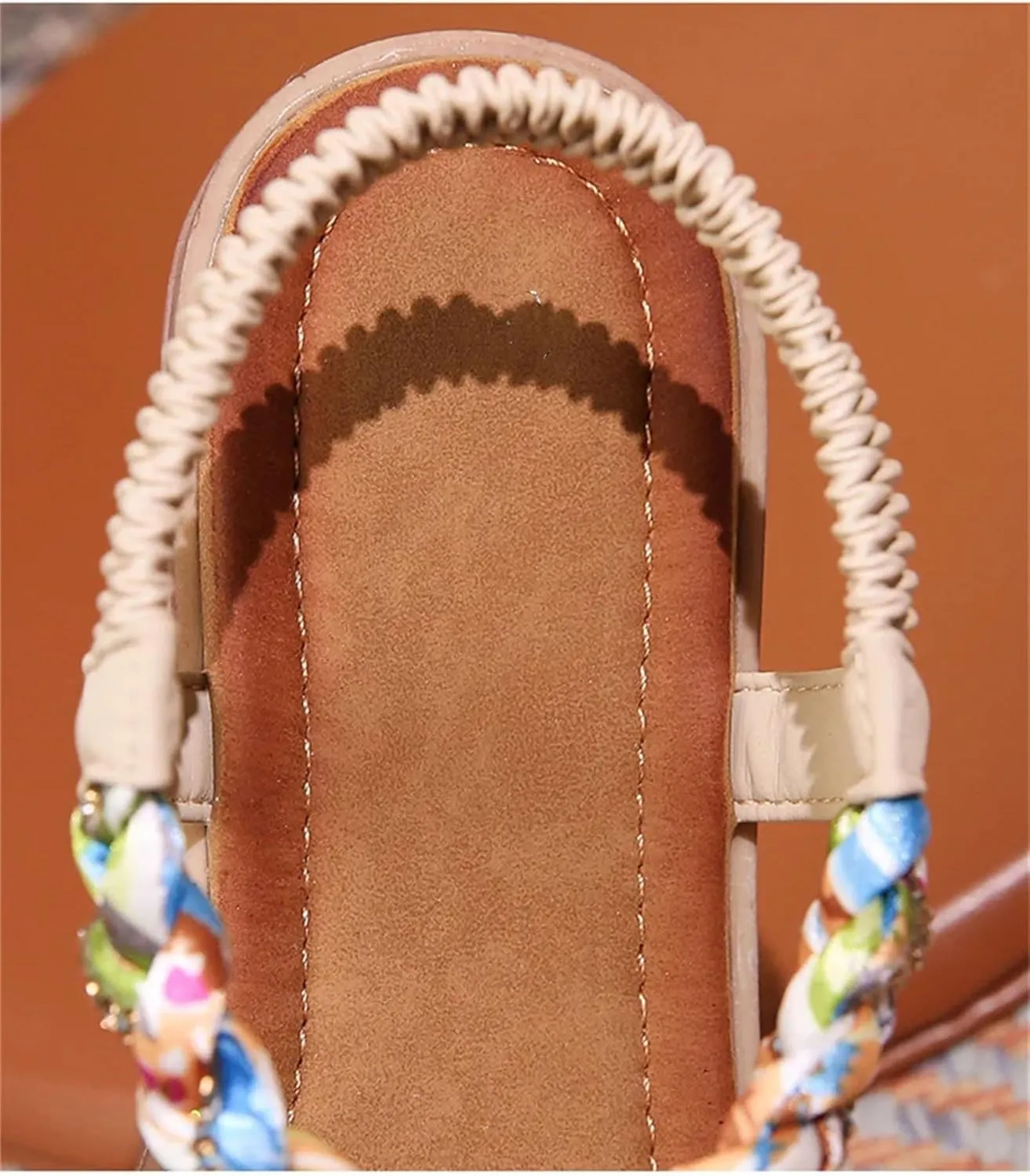 Women's Vintage Casual Flats Sandals Elastic Ankle Strap Vacation Beach Sandals