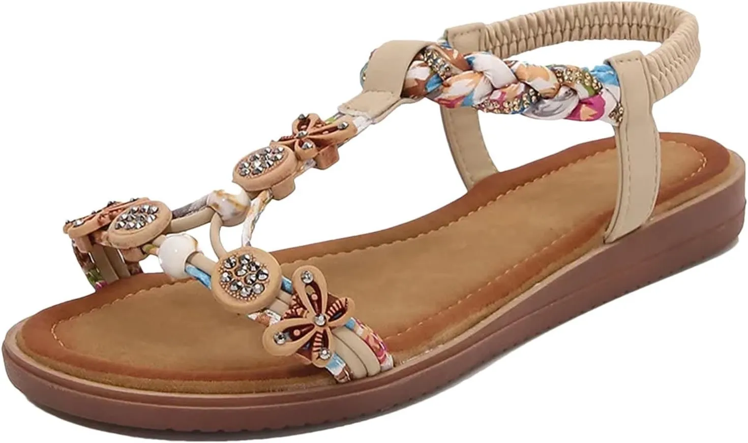 Women's Vintage Casual Flats Sandals Elastic Ankle Strap Vacation Beach Sandals