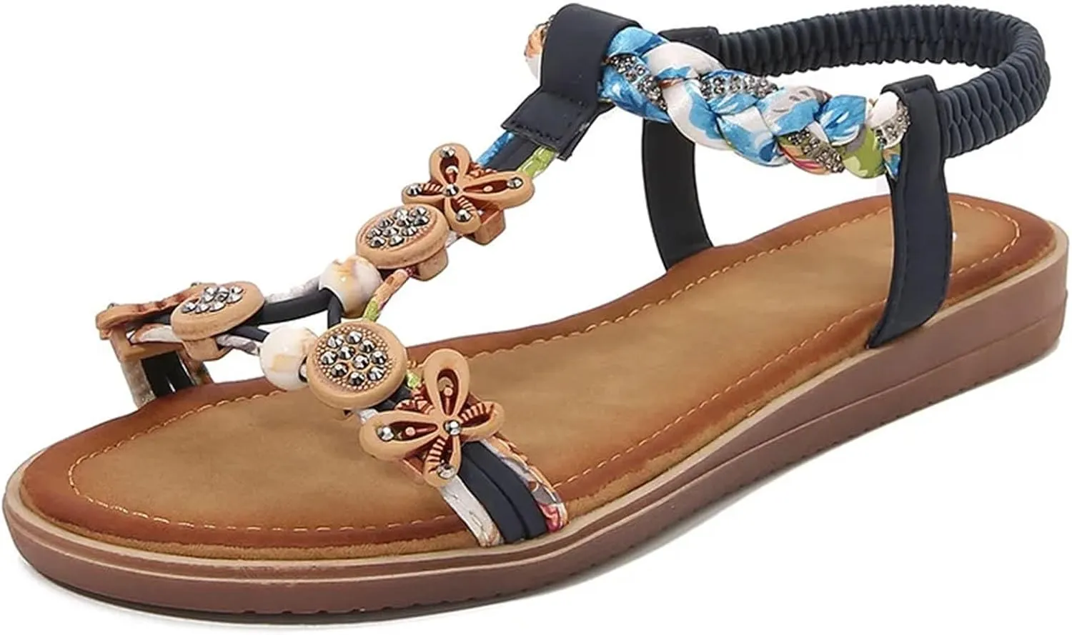 Women's Vintage Casual Flats Sandals Elastic Ankle Strap Vacation Beach Sandals
