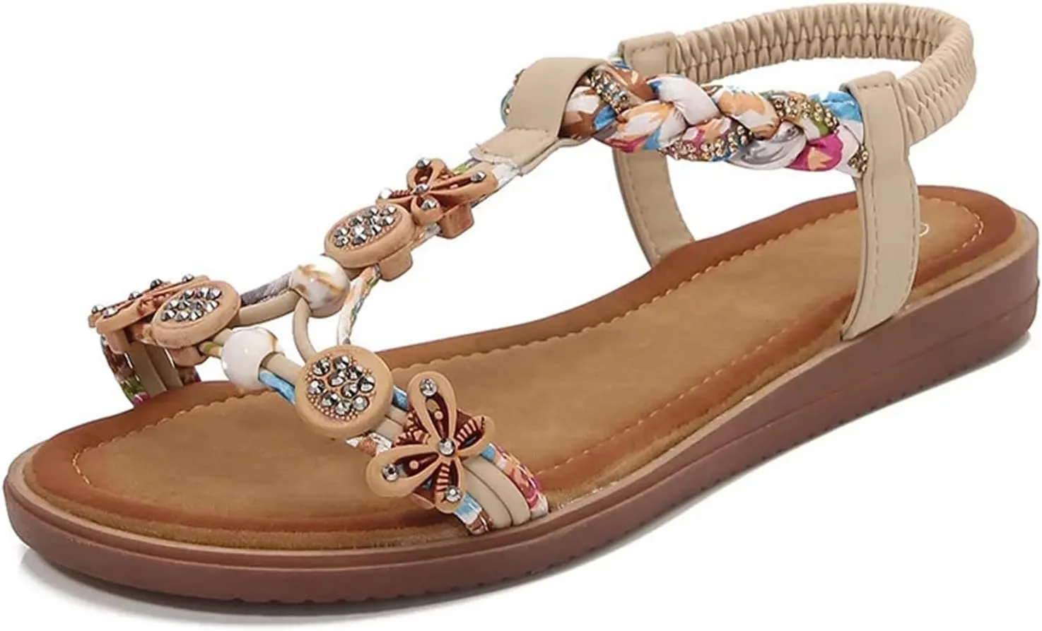 Women's Vintage Casual Flats Sandals Elastic Ankle Strap Vacation Beach Sandals