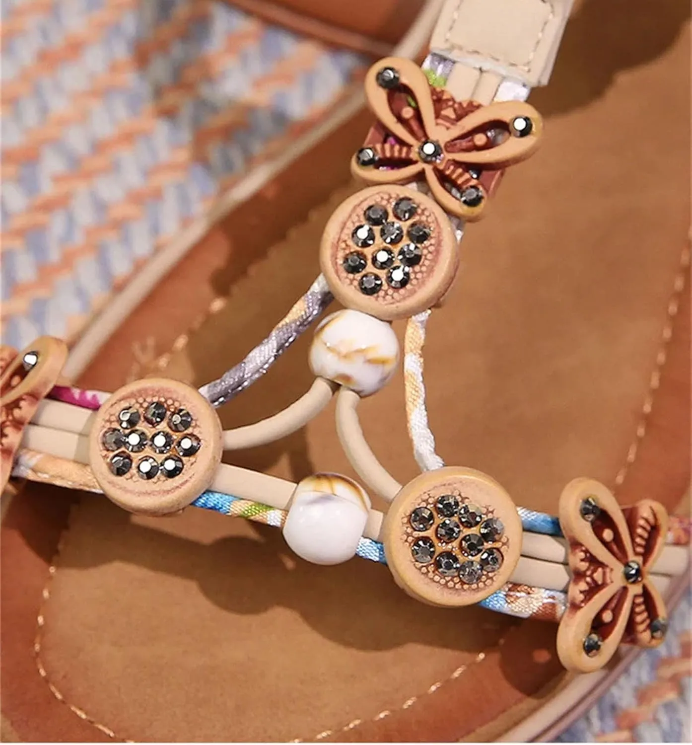 Women's Vintage Casual Flats Sandals Elastic Ankle Strap Vacation Beach Sandals