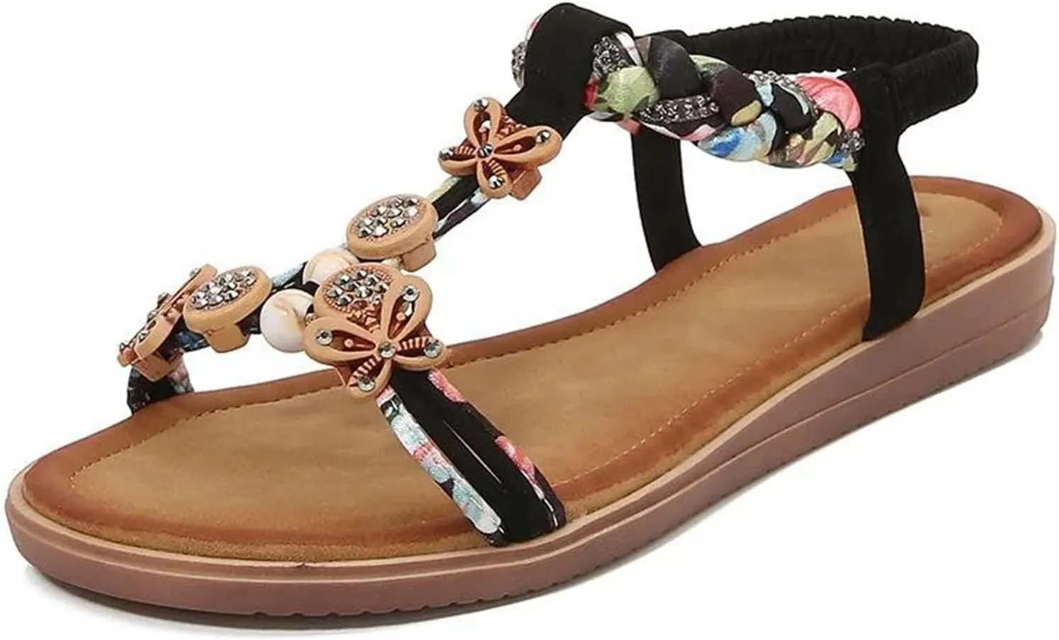 Women's Vintage Casual Flats Sandals Elastic Ankle Strap Vacation Beach Sandals