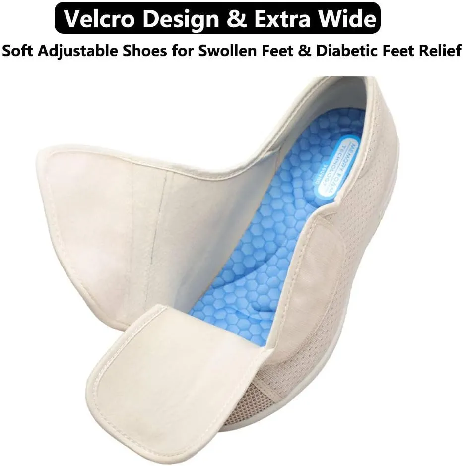 Women's Walking Shoes with Arch Support, Adjustable Closure Diabetic Shoes, Extra Wide Widths Orthopedic Walking Sneakers Diabetic Fasciitis Bunions for Foot Pain Relief