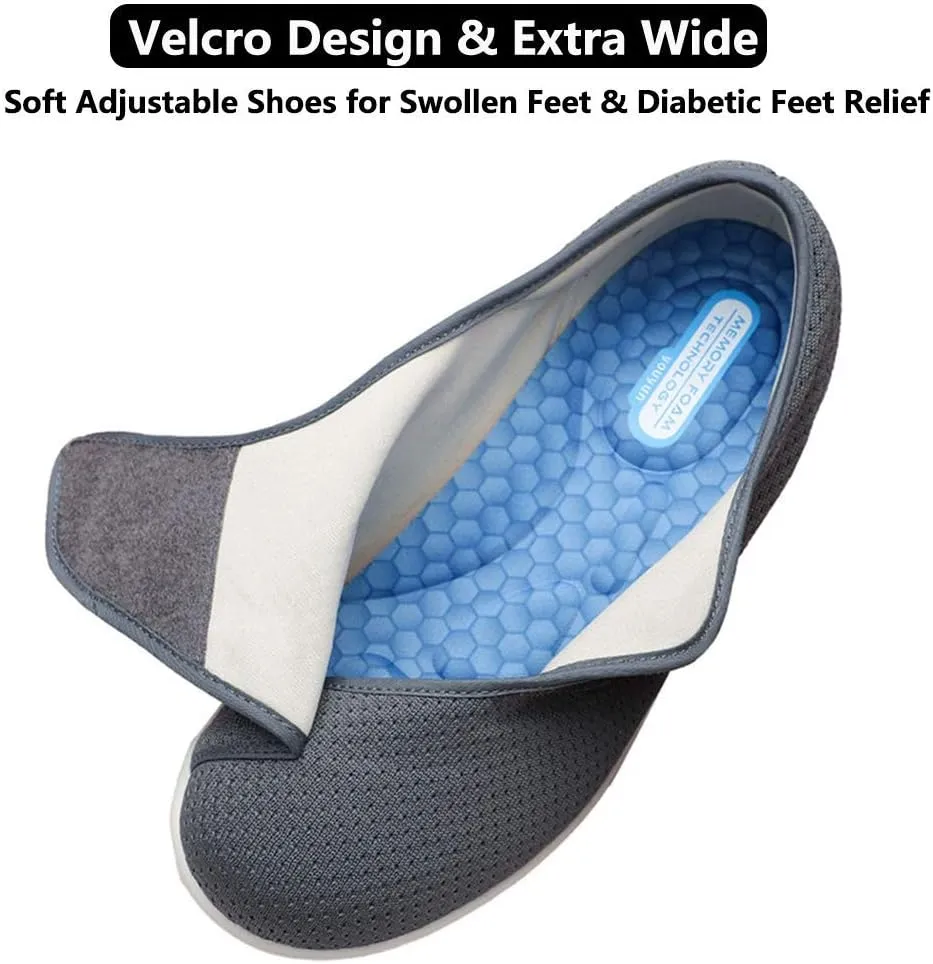 Women's Walking Shoes with Arch Support, Diabetic Shoes Adjustable Closure, Extra Wide Widths Orthopedic Walking Sneakers Diabetic Bunions for Extra Cushioning and Pain Relief Black