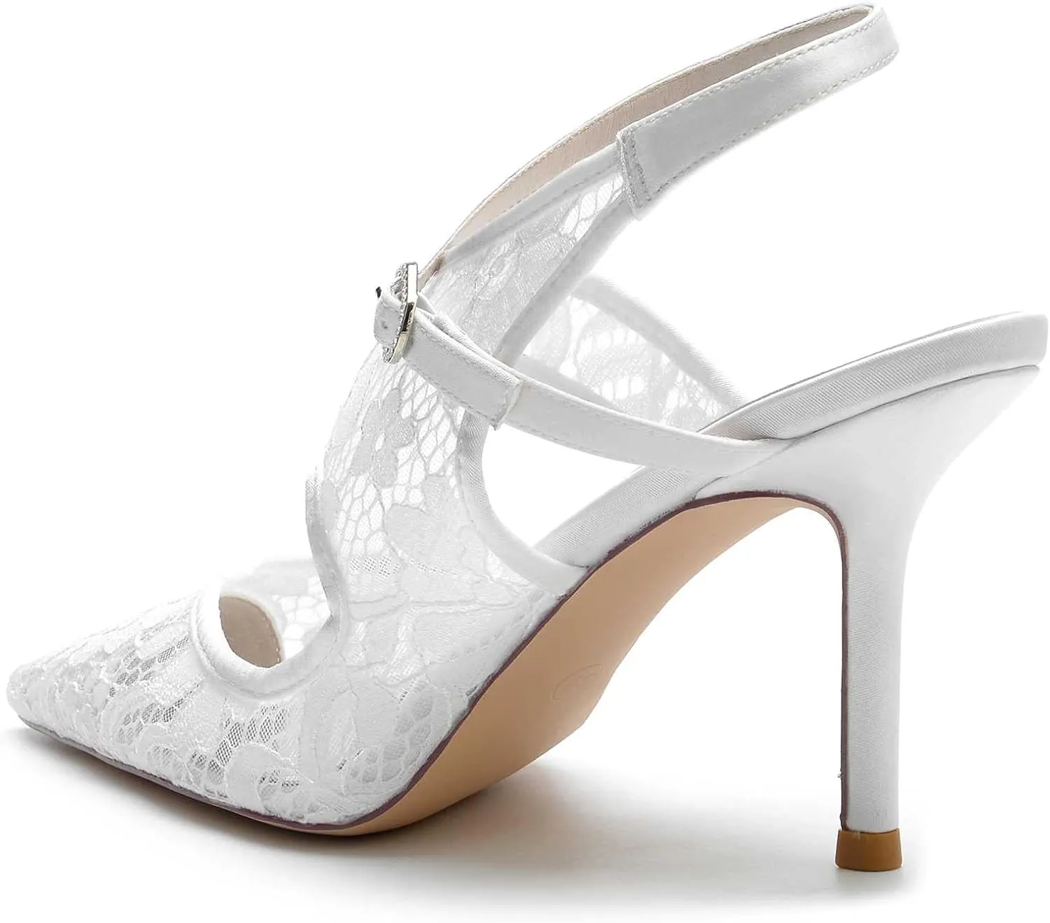 Women's Wedding Bride Lace Block Heels Closed Toe Court Mary Jane Double Strap Satin Bridal Shoe