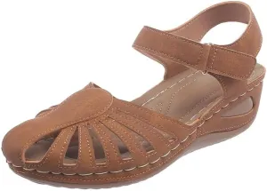 Women's Wedge Heels Ankle Strap Low Summer Sandals Closed Toe Hollow Out Orthopedic Bohemia Fishmouth Wedges Sandal Hollow Out Strap Comfy Outdoor Beach Athletic Shoes