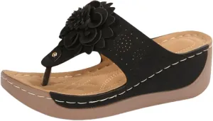 Womens Wedge Sandals Flower Low Heel Orthopedic Platform for Summer Dressy Comfortable Clip Toe Lightweight Slippers Arch Support Casual Slip On Open 2025 Flat Non-Slip Beach Dress Shoes