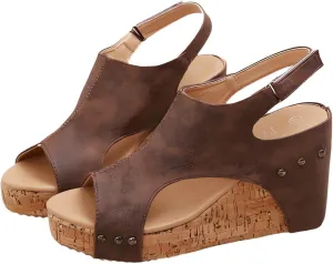 Women's Wedge Sandals With Buckle Ankle Strap for Dressy Summer Casual Flat-Bottomed Platform Wedges Sandal Slip On Peep Toe Slingback Wedding Beach Walking Shoes