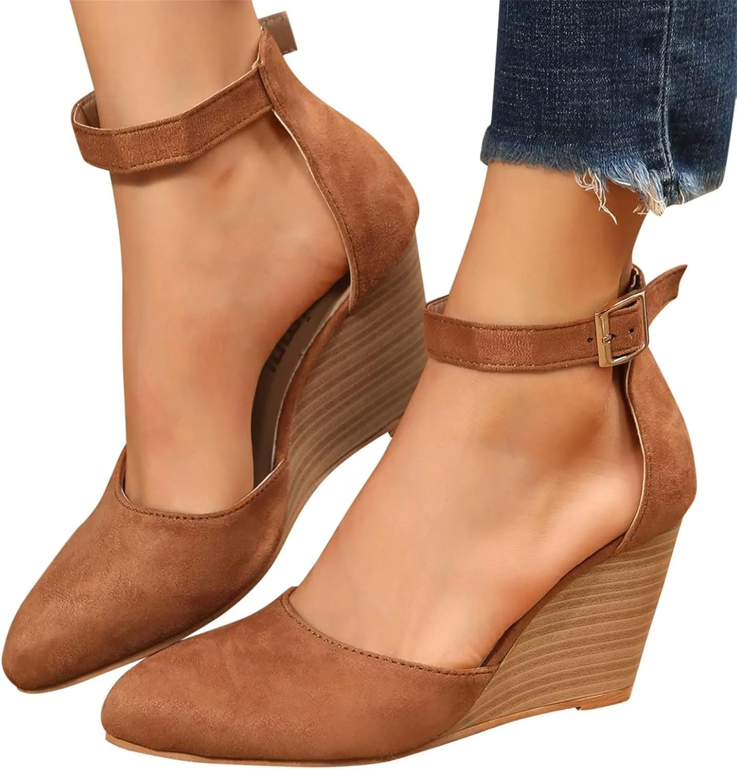 Womens Wedge Shoes Closed Toe Ankle Strap Espadrilles Dressy Casual High Heels Comfortable Platform Sandals