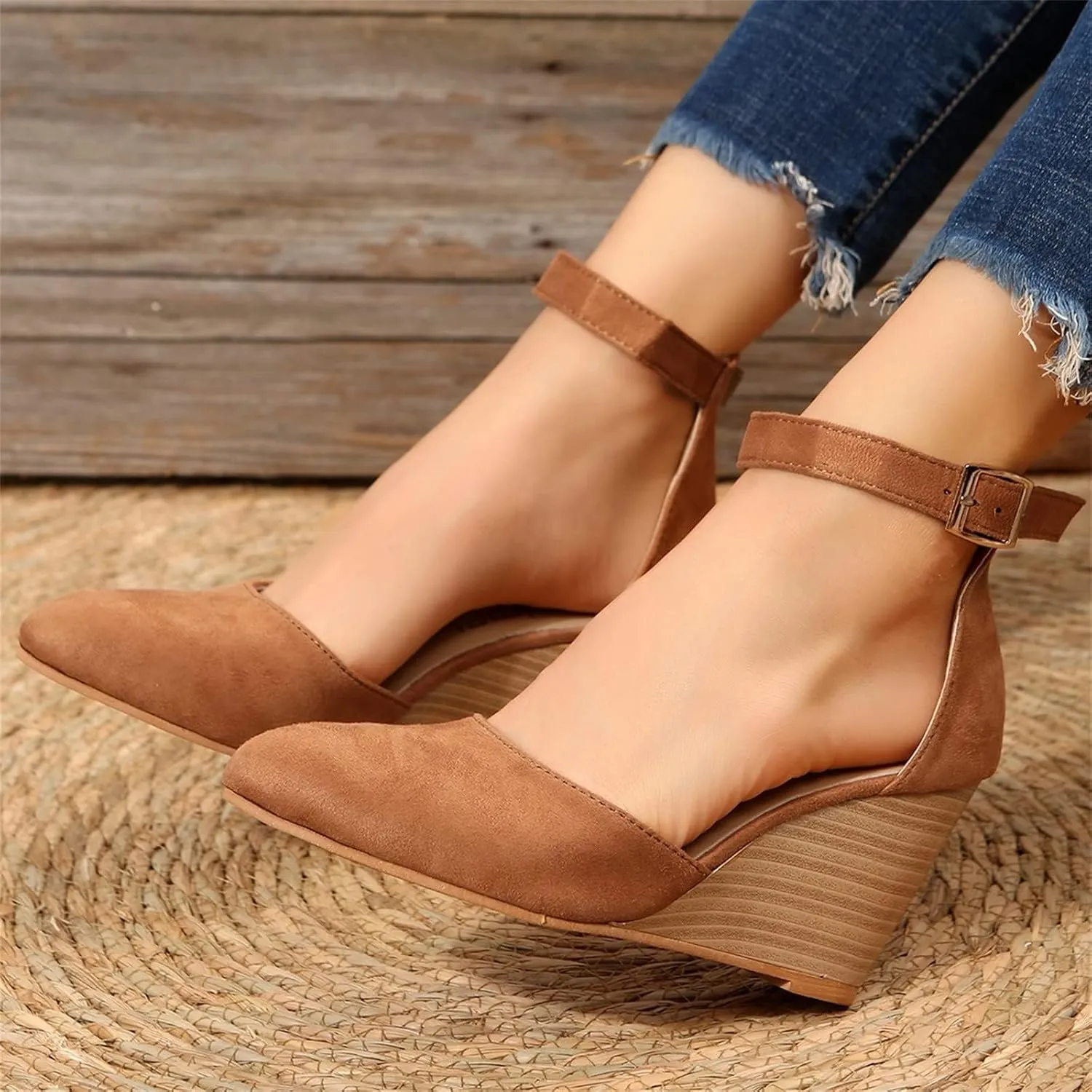 Womens Wedge Shoes Closed Toe Ankle Strap Espadrilles Dressy Casual High Heels Comfortable Platform Sandals