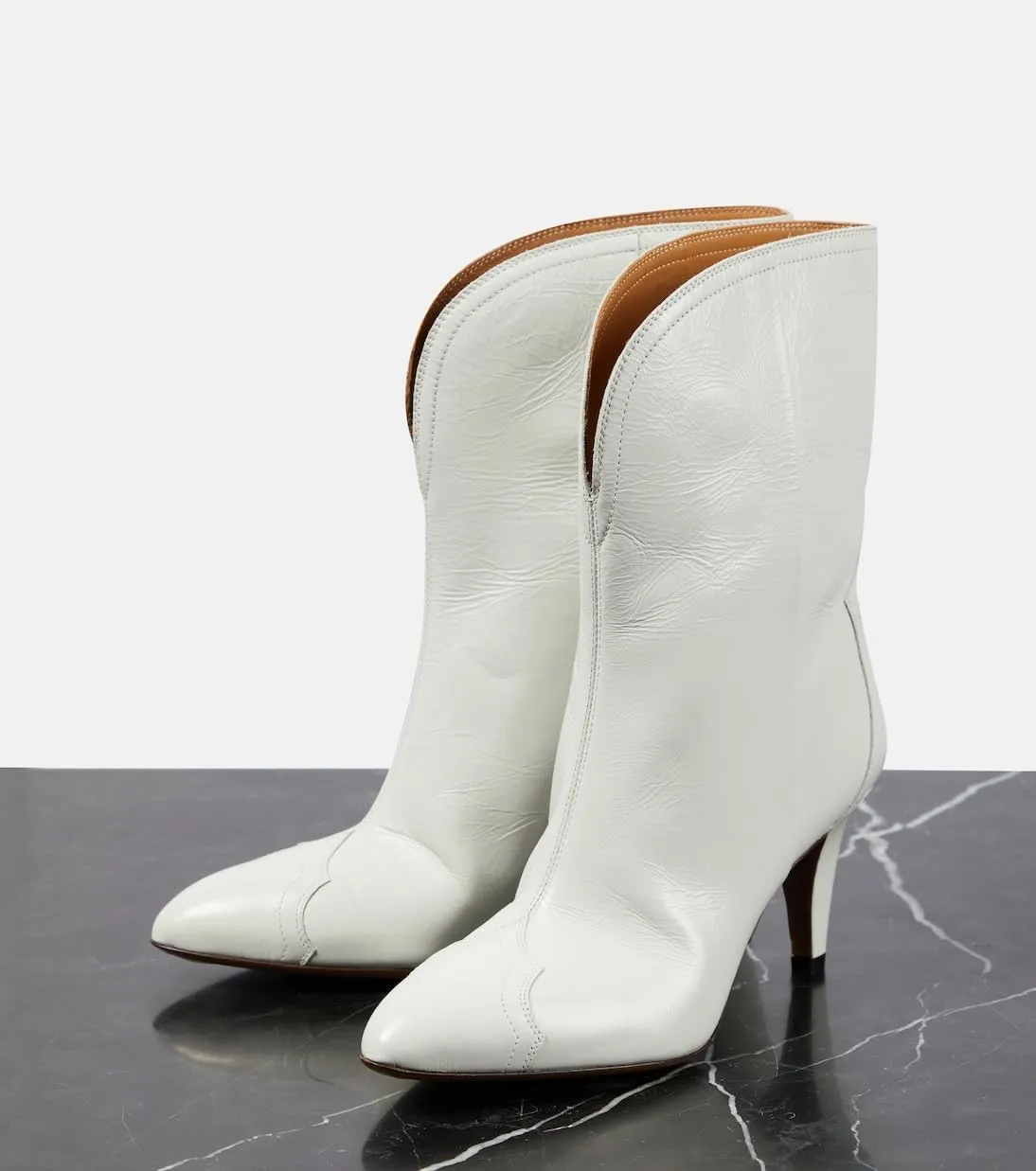 Women's Western Cowgirl Cowboy Ankle Boots Pointed Toe kitten heels Boots Pull On Mid Calf Leather Booties Tapered Heel Short Low Heel Booties 3 Inches