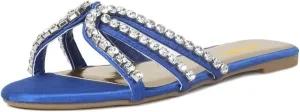 XYD Women Round Open Toe Flat Slippers Rhinestones Straps Cutout Slides Sandals Beach Holiday Casual Shoes