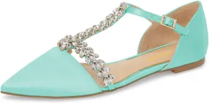 XYD Women Trendy Rhinestone T-Strap Crystal Bridal Flats Sandals Pointy Toe D'Orsay Ankle Strap Wedding Dress Shoes