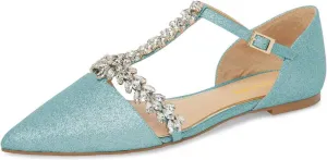 XYD Women Trendy Rhinestone T-Strap Crystal Bridal Flats Sandals Pointy Toe D'Orsay Ankle Strap Wedding Dress Shoes