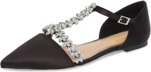 XYD Women Trendy Rhinestone T-Strap Crystal Bridal Flats Sandals Pointy Toe D'Orsay Ankle Strap Wedding Dress Shoes