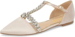 XYD Women Trendy Rhinestone T-Strap Crystal Bridal Flats Sandals Pointy Toe D'Orsay Ankle Strap Wedding Dress Shoes