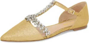 XYD Women Trendy Rhinestone T-Strap Crystal Bridal Flats Sandals Pointy Toe D'Orsay Ankle Strap Wedding Dress Shoes