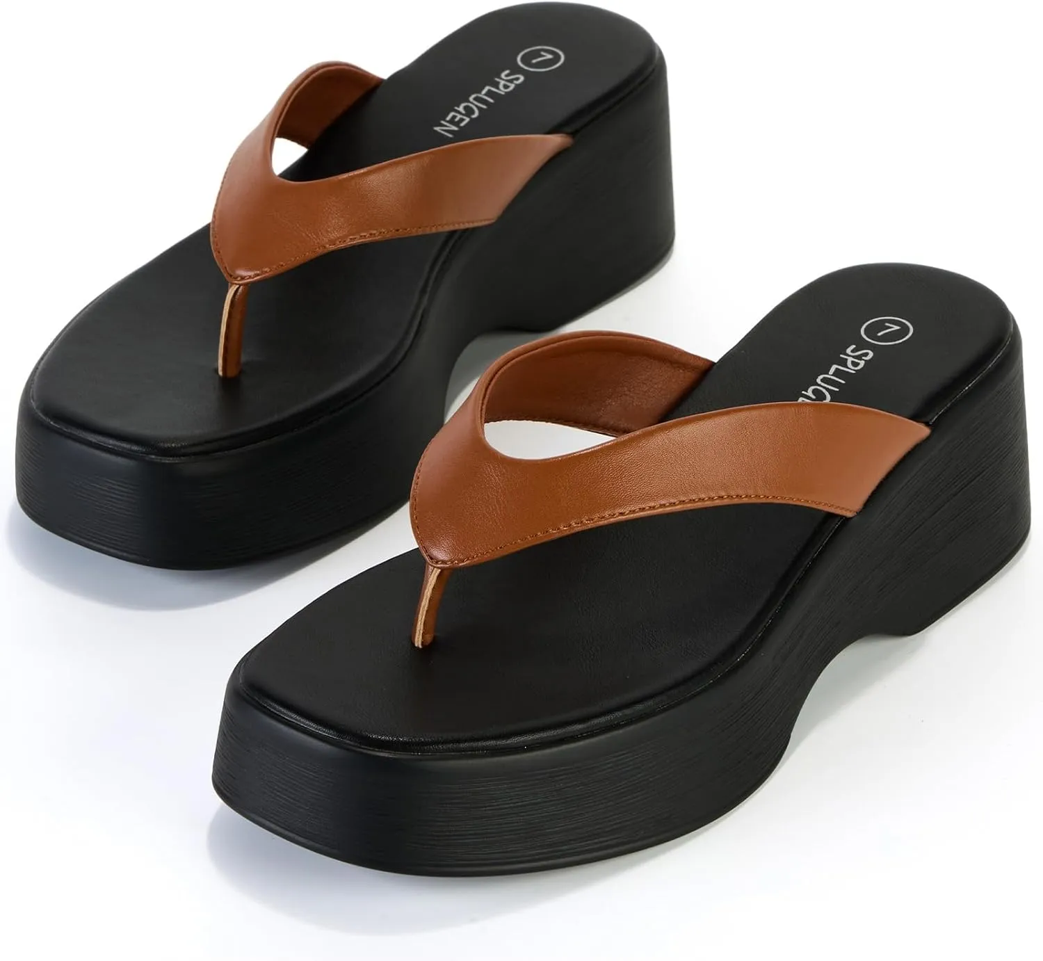 Yavero Women's Platform Flip Flop Sandals Comfortable Wedge Thong Sandals with Square Toe, Casual Summer Sandals