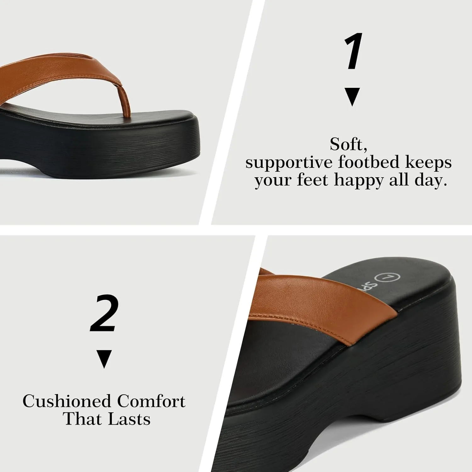 Yavero Women's Platform Flip Flop Sandals Comfortable Wedge Thong Sandals with Square Toe, Casual Summer Sandals
