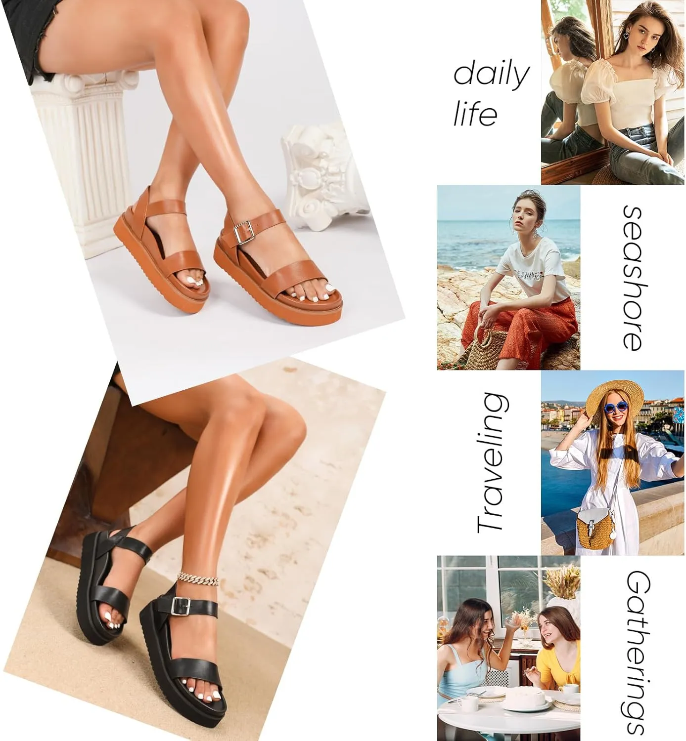 Yavero Womens Platform Sandals Open Toe Summer Sandals Low Wedge Sandals