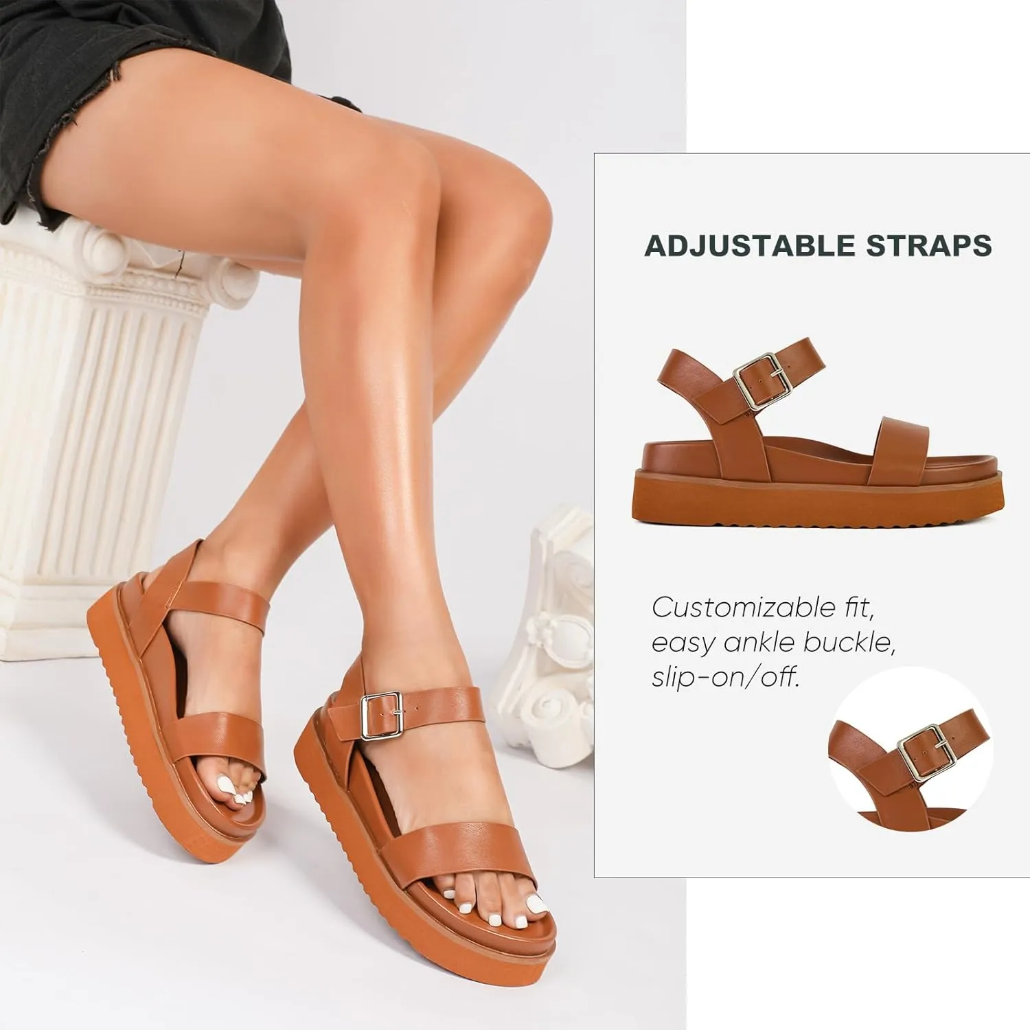 Yavero Womens Platform Sandals Open Toe Summer Sandals Low Wedge Sandals