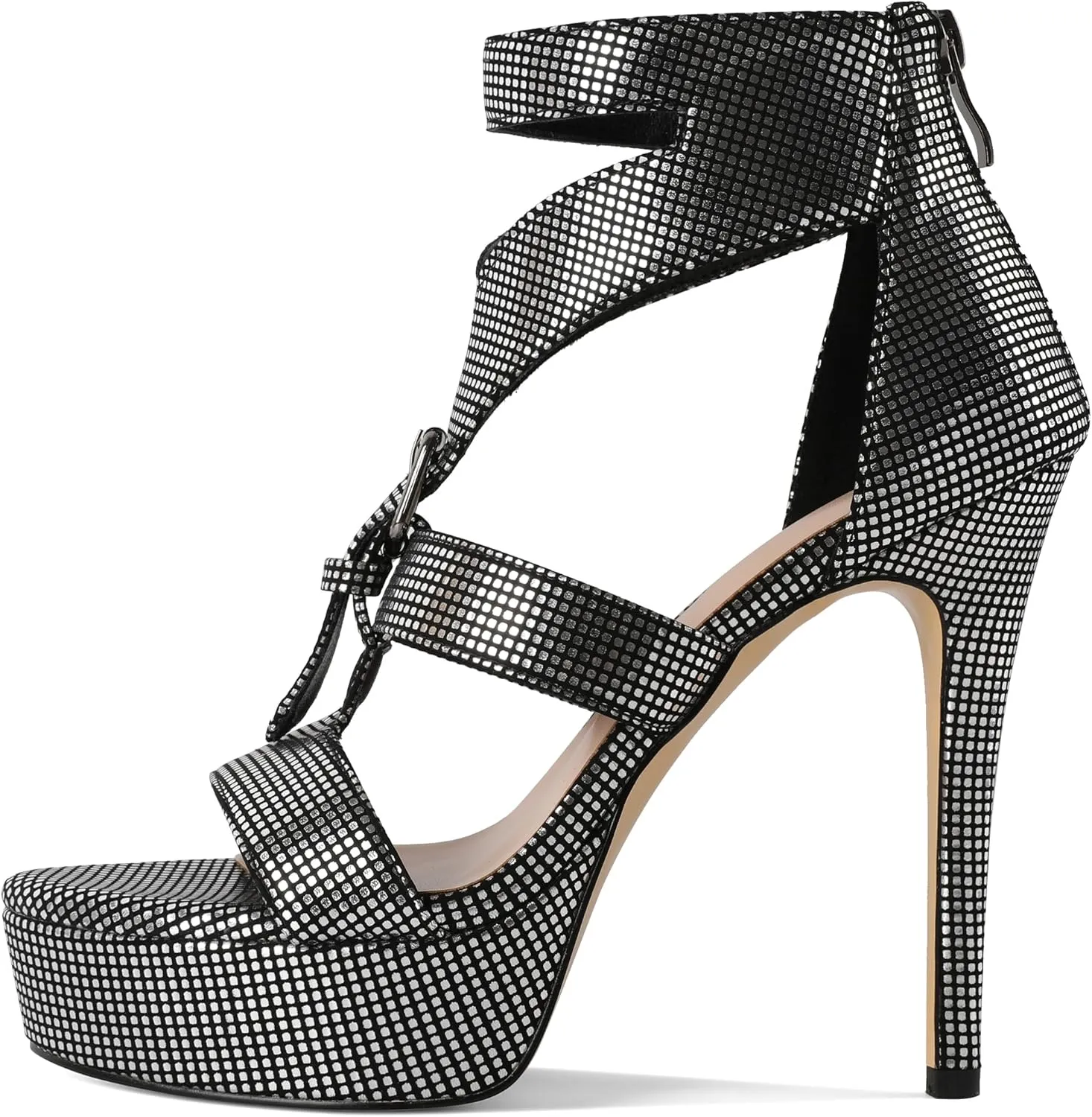 Zamikoo Womens Rhinestone Heeled Sandals Open Toe Strappy Platform Stiletto High Heel Sandals 5 Inches