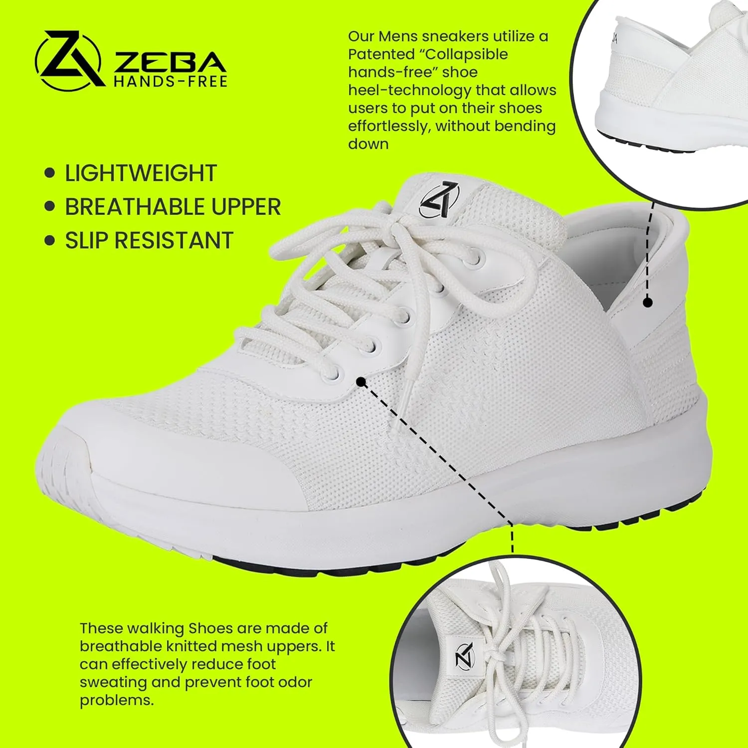 ZEBA Hands Free Slip on Lightweight Sneakers for Men - Step Up Your Comfort and Style with Perfect Walking Shoes and Fashion Sneakers