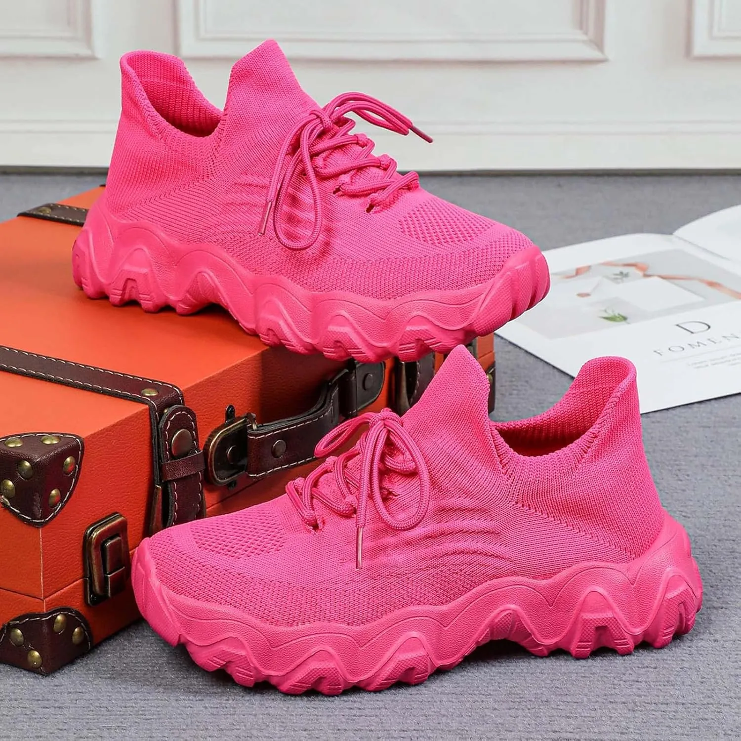 ZSpzx Platform Sneakers for Women Slip On Cushioned Footbed Knit Soft Padded Insole Arch Support Jogging Tennis Shoes Plantar Fasciitis Breathable Comfy Lightweight Daily Wear Shoe
