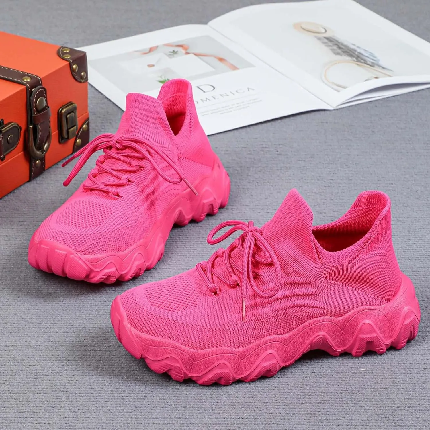 ZSpzx Platform Sneakers for Women Slip On Cushioned Footbed Knit Soft Padded Insole Arch Support Jogging Tennis Shoes Plantar Fasciitis Breathable Comfy Lightweight Daily Wear Shoe