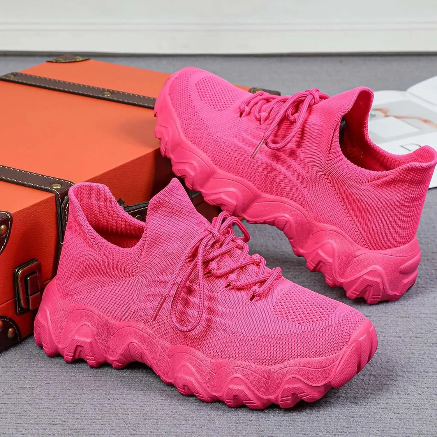 ZSpzx Platform Sneakers for Women Slip On Cushioned Footbed Knit Soft Padded Insole Arch Support Jogging Tennis Shoes Plantar Fasciitis Breathable Comfy Lightweight Daily Wear Shoe