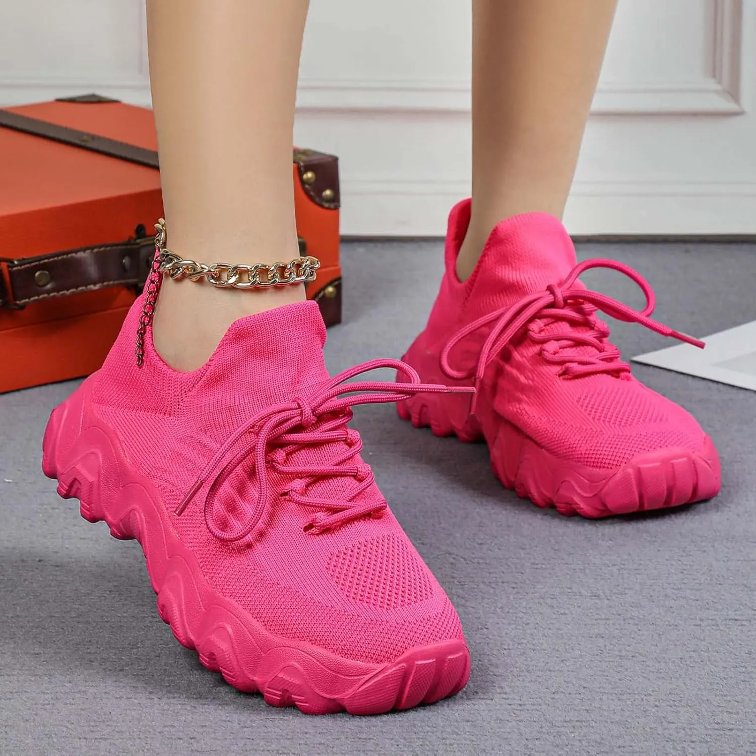 ZSpzx Platform Sneakers for Women Slip On Cushioned Footbed Knit Soft Padded Insole Arch Support Jogging Tennis Shoes Plantar Fasciitis Breathable Comfy Lightweight Daily Wear Shoe