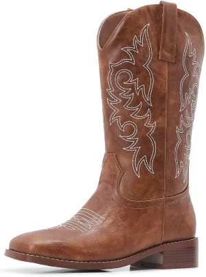 ZXHYZLZ Western Cowboy Boots for Women - Mid Calf Embroidered Cowgirl Boots, Slip On Pointed Toe Chunky Heel Fashion Retro Classic Boots