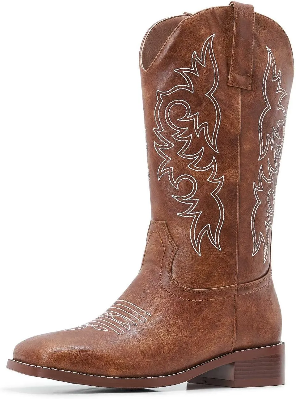 ZXHYZLZ Western Cowboy Boots for Women - Mid Calf Embroidered Cowgirl Boots, Slip On Pointed Toe Chunky Heel Fashion Retro Classic Boots