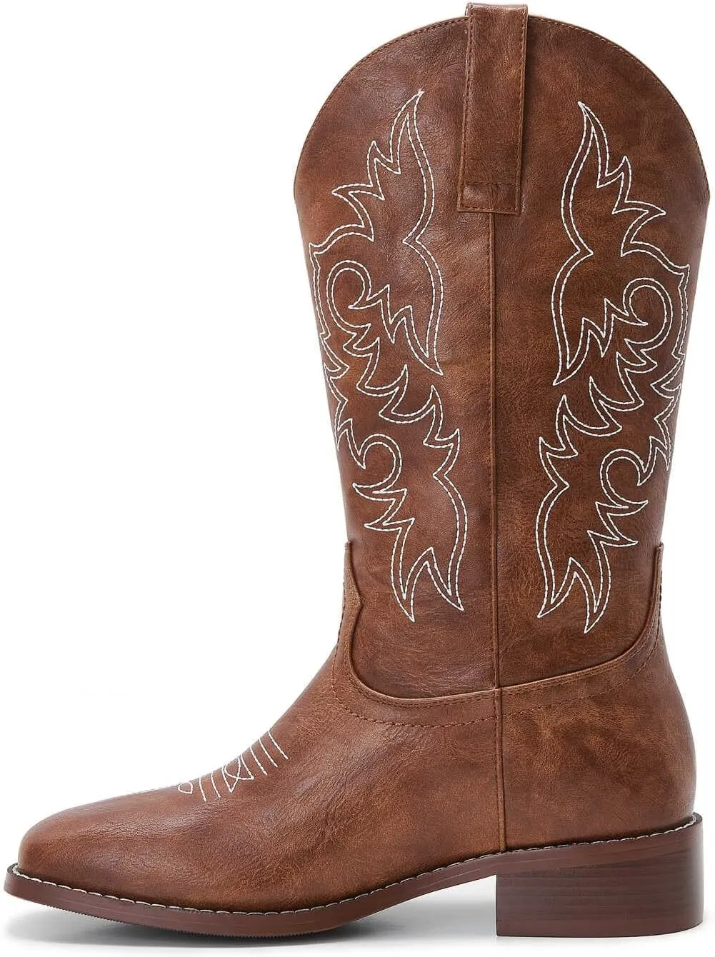 ZXHYZLZ Western Cowboy Boots for Women - Mid Calf Embroidered Cowgirl Boots, Slip On Pointed Toe Chunky Heel Fashion Retro Classic Boots