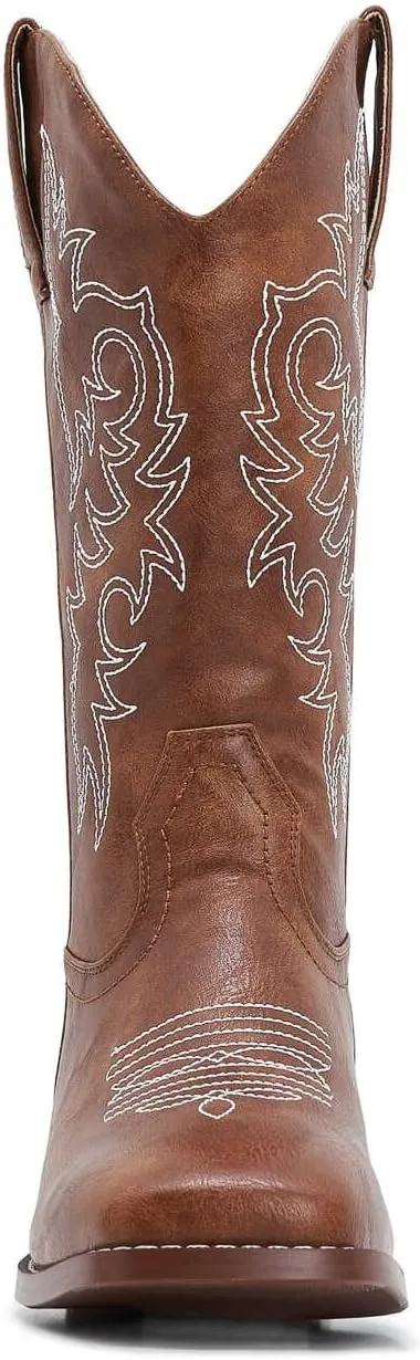 ZXHYZLZ Western Cowboy Boots for Women - Mid Calf Embroidered Cowgirl Boots, Slip On Pointed Toe Chunky Heel Fashion Retro Classic Boots